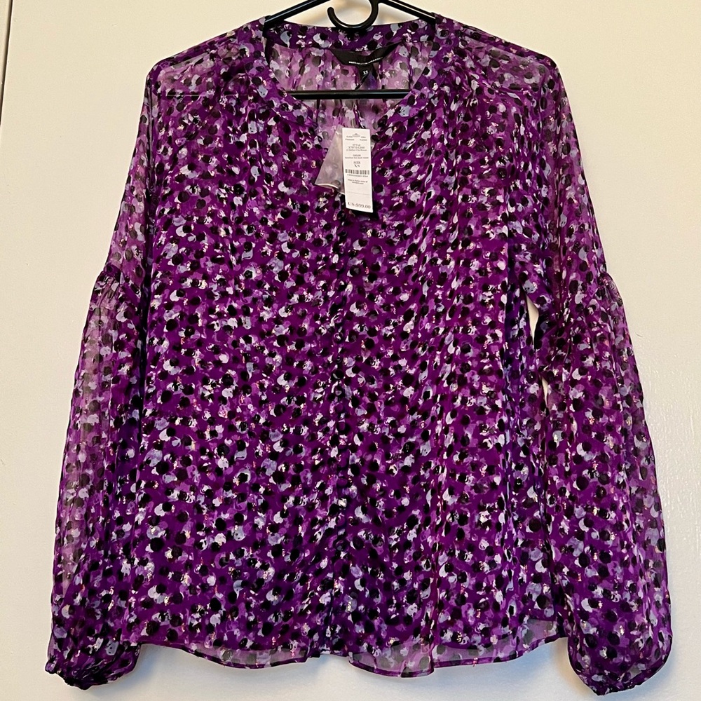 White House Black Market Purple Patterned Blouse